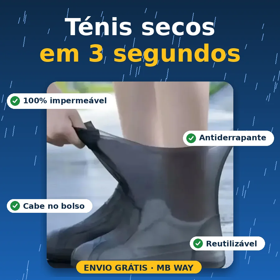Capas impermeáveis de silicone PassoSeco: ténis secos em 3 segundos, 100% impermeáveis, antiderrapantes, cabem no bolso e reutilizáveis